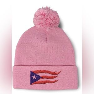 Puerto Rico Pom Pom Beanies for Women Puerto Rico Flame Flag,hat , cap